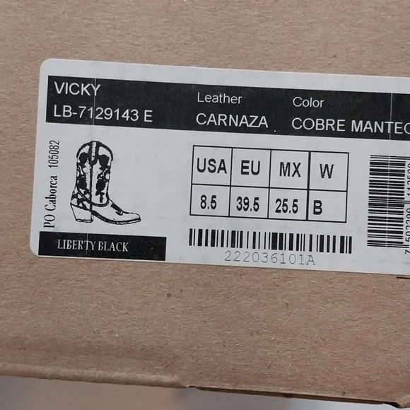 Liberty Black Vicky tan rose embroidered cowboy boots NIB